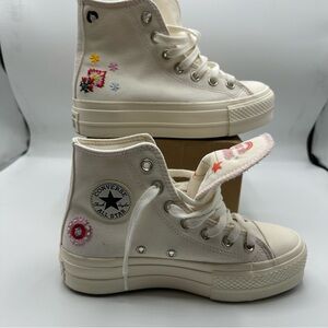Converse All Star Hi Lift Women’s Casual Shoe White Egret Pink Flower Size 5